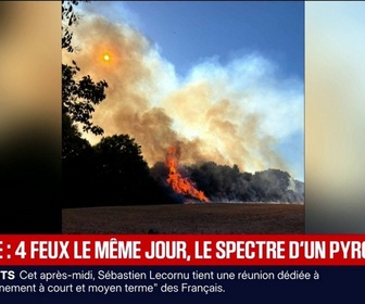 Replay BFM Première - 4 incendies simultanés signalés en Gironde, les habitants s'inquiètent de la présence d'un pyromane