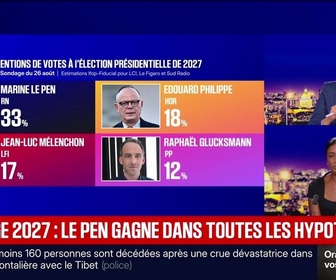 Replay BFM Grand Soir - Sondage 2027 : Le Pen reste intouchable - 26/08