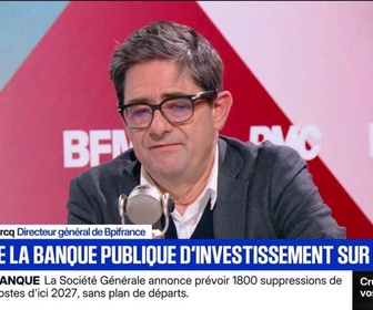 Replay Face à Face - Je peux comprendre qu'il y ait besoin de moins de personnes physiques: Nicolas Dufourcq, directeur général de Bpifrance, réagit à la suppression de 1.800 postes à la Société Générale
