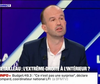 Replay BFM Politique - Manuel Bompard (LFI) qualifie le ministre de l'Intérieur, Bruno Retailleau, de personnage dangereux