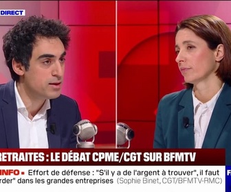 Replay Face à Face - C'est dangereux, c'est jouer à la roulette russe: l'échange entre Sophie Binet (CGT) et Amir Reza-Tofighi (CPME) sur la retraite par capitalisation