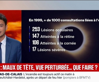 Replay BFM Première - Éclipse solaire: quels sont les symptômes si l'on a observé le soleil sans lunettes, et que faire?