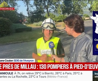 Replay BFM Première - Canicule: 130 pompiers mobilisés pour lutter contre un incendie près de Millau