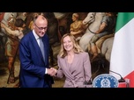 Replay Première rencontre bilatérale entre Friedrich Merz et Giorgia Meloni à Rome