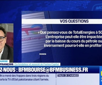 Replay BFM Bourse - Culture Bourse : Que pensez-vous de TotalEnergies à 50 € ? L'entreprise peut-elle être impactée par la baisse du cours du pétrole ou inversement pourra-t-elle en profiter ? , par Julie Cohen-Heurton - 07/05