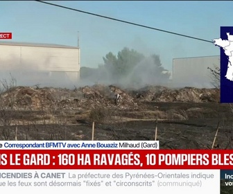 Replay BFM Première - Incendies dans le Gard: une dizaine de pompiers légèrement blessés à cause des fumées