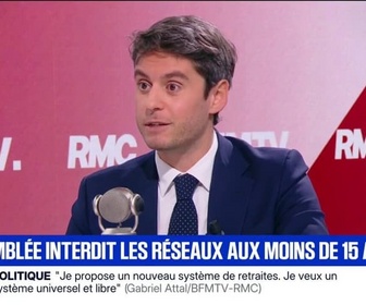 Replay Face à Face - Je crois que j'étais l'un des premiers à dire qu'il fallait interdire les réseaux aux moins de 15 ans, déclare Gabriel Attal, secrétaire général du parti Renaissance