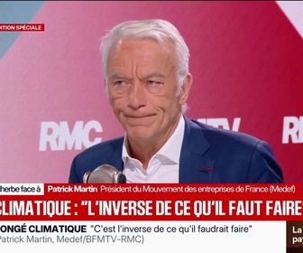 Replay Face à Face - Canicule: Un congé climatique va complètement à l'inverse de ce qu'on devrait faire, estime Patrick Martin, président du Medef