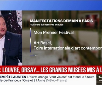 Replay BFM Première - Manifestations du 24 octobre: les musées du Louvre, d'Orsay et Picasso fermés à Paris ce samedi