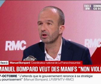 Replay Face à Face - Mobilisation du 24 octobre: Manuel Bompard, coordinateur national de La France Insoumise, appelle à des mobilisations massives et non violentes