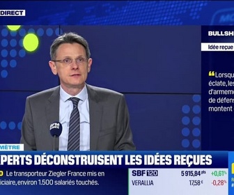 Replay BFM Bourse - Bullshitomètre : Lorsqu'une guerre éclate, les valeurs d'armement, les groupes de défense au sens large, montent en Bourse - FAUX répond François Monnier - 31/03